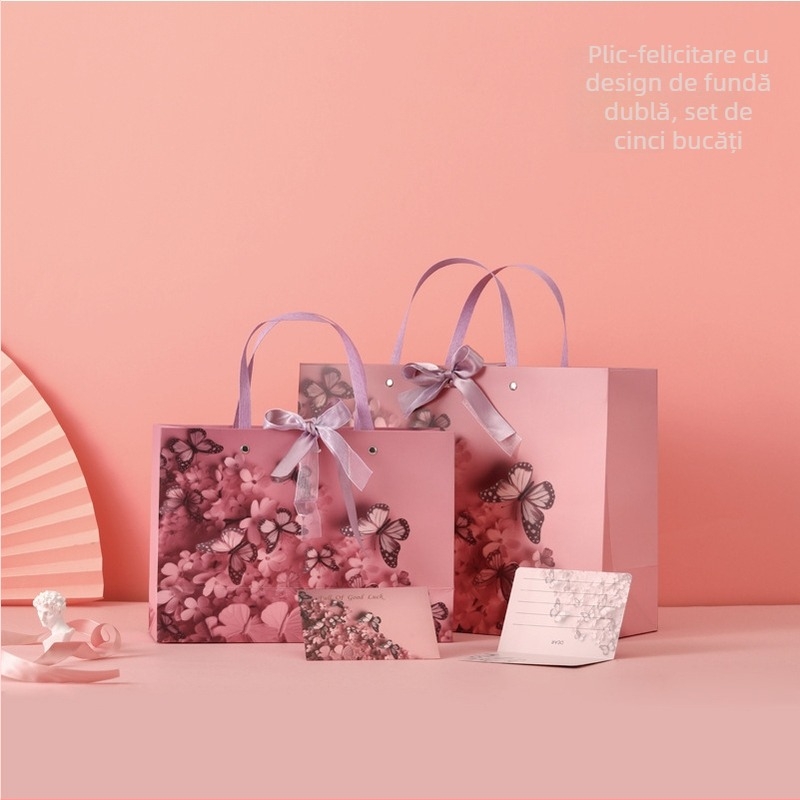 Geantă cadou Visul Fluturelui – Geantă rafinată pentru cosmetice cu funda, pungă de ambalaj pentru magazine de îmbrăcăminte
