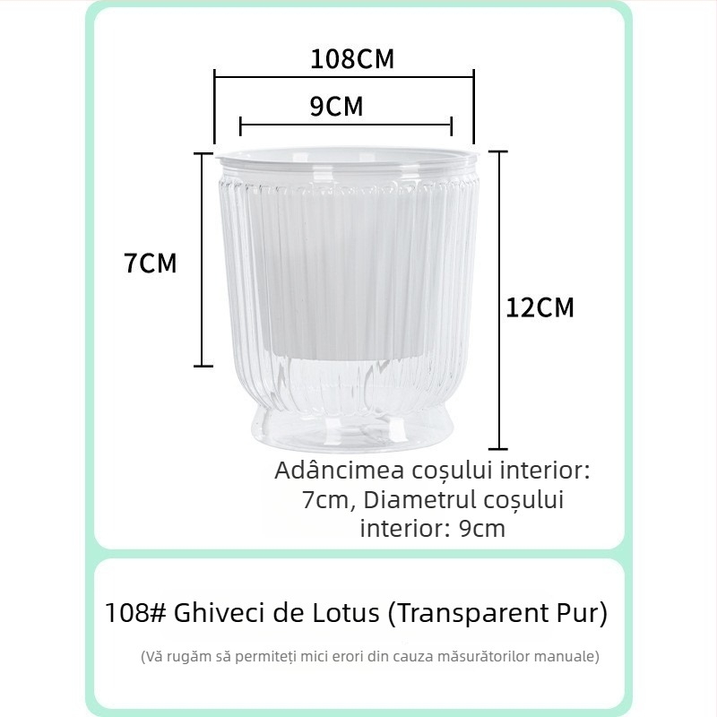 Ghiveci de flori din plastic, auto-udare, transparent, mare, pentru birou sau living, hidroponic din rășină, pentru pothos și copacul norocului