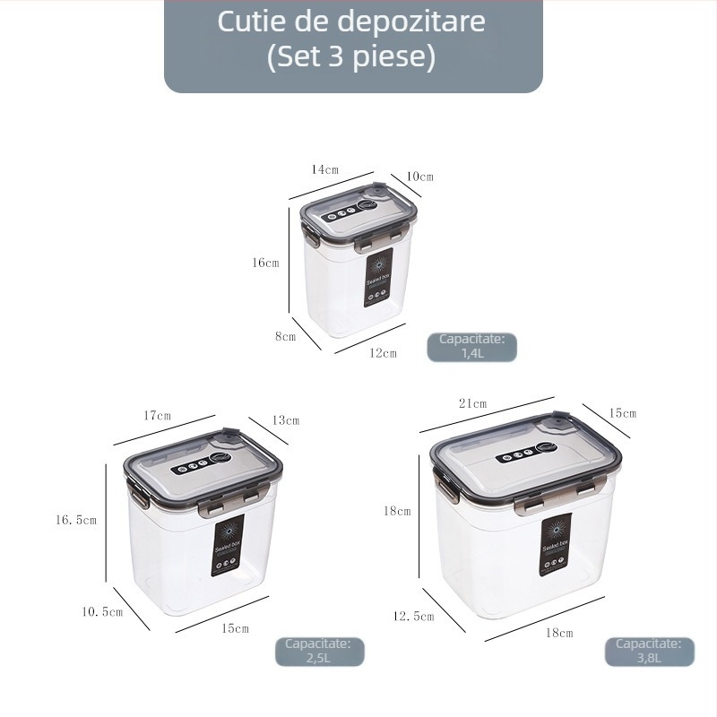 Cutie de depozitare transparentă pentru bucătărie, cu borcan sigilat pentru cereale și produse uscate, rezistentă la umezeală