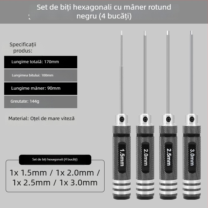Set de șurubelnițe hexagonale pentru modele de avioane, dimensiuni 1.27/1.3/1.5/2.5 mm, set hexagonal cu 6 unghiuri, lungime 0.9