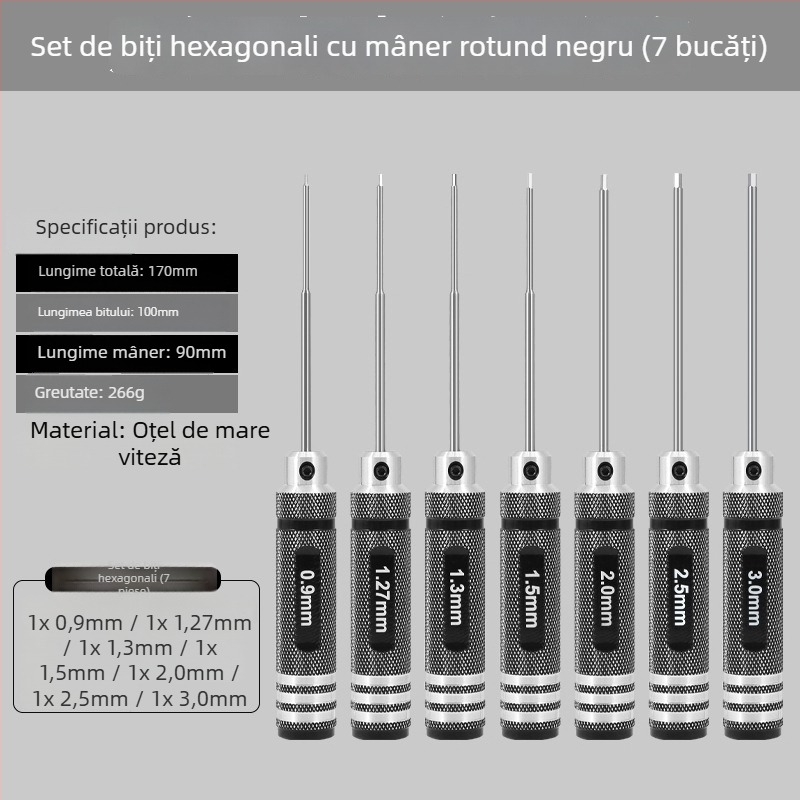 Set de șurubelnițe hexagonale pentru modele de avioane, dimensiuni 1.27/1.3/1.5/2.5 mm, set hexagonal cu 6 unghiuri, lungime 0.9