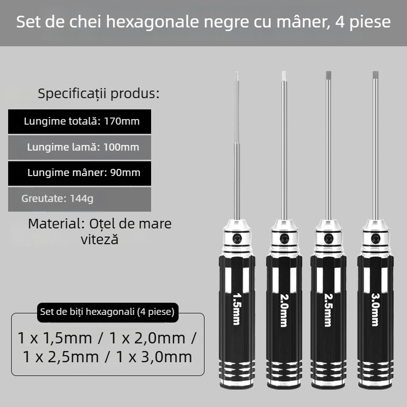 Set de șurubelnițe hexagonale pentru modele de avioane, dimensiuni 1.27/1.3/1.5/2.5 mm, set hexagonal cu 6 unghiuri, lungime 0.9