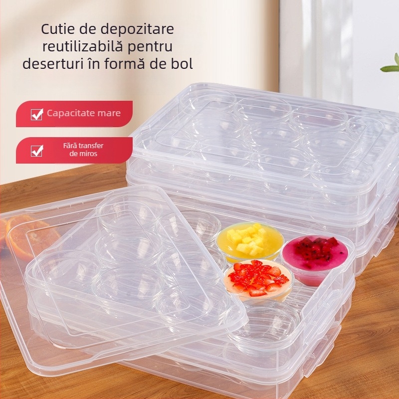 Cutie transparentă, cu mai multe straturi, pentru expunere și depozitare a deserturilor în boluri