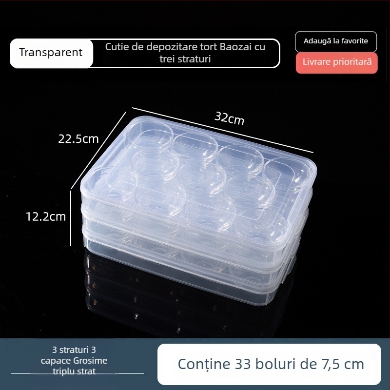 Cutie transparentă, cu mai multe straturi, pentru expunere și depozitare a deserturilor în boluri