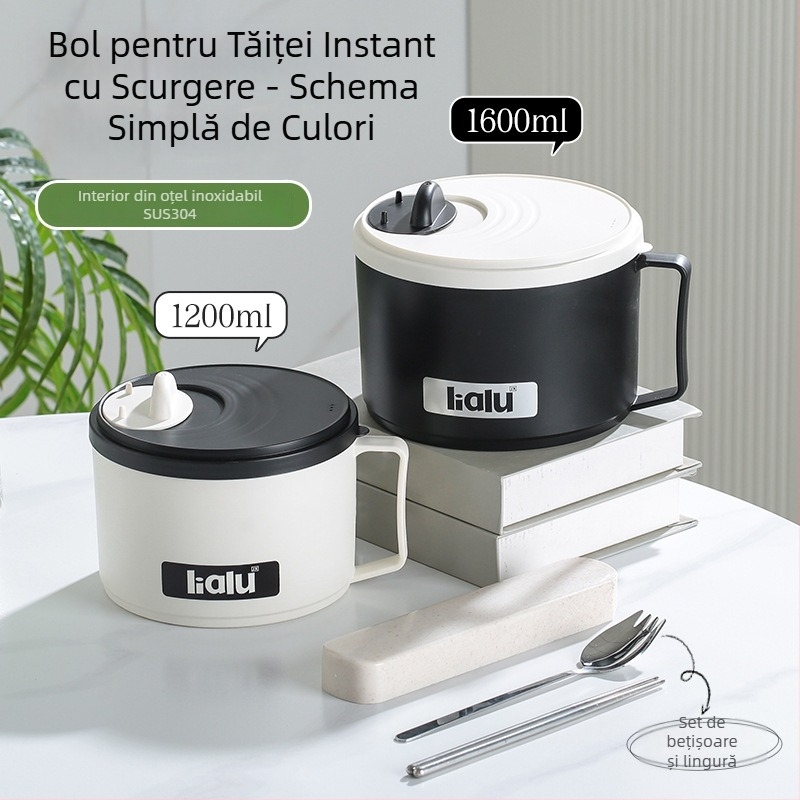 Vas pentru tăiței instant, din oțel inoxidabil 304, cu capac și drenaj, capacitate mare