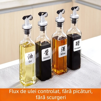 Sticlă pătrată din sticlă pentru ulei și oțet, cu robinet flip-top, pentru bucătărie