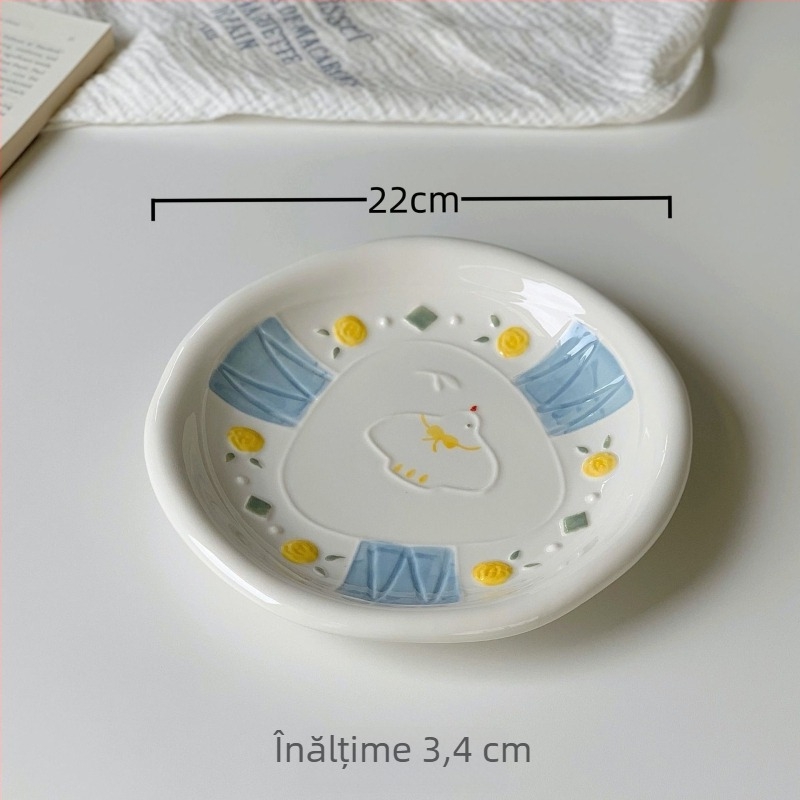 Set de boluri pentru mic dejun din porțelan pentru copii, model drăguț cu desene animate, formă rotundă, compatibil cu cuptorul cu microunde