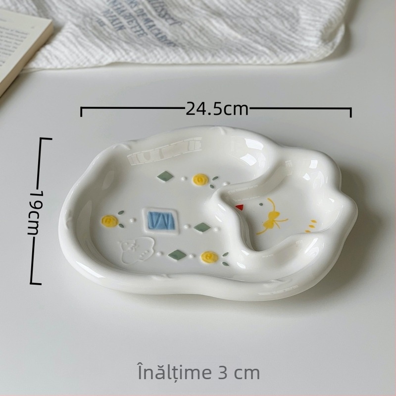 Set de boluri pentru mic dejun din porțelan pentru copii, model drăguț cu desene animate, formă rotundă, compatibil cu cuptorul cu microunde
