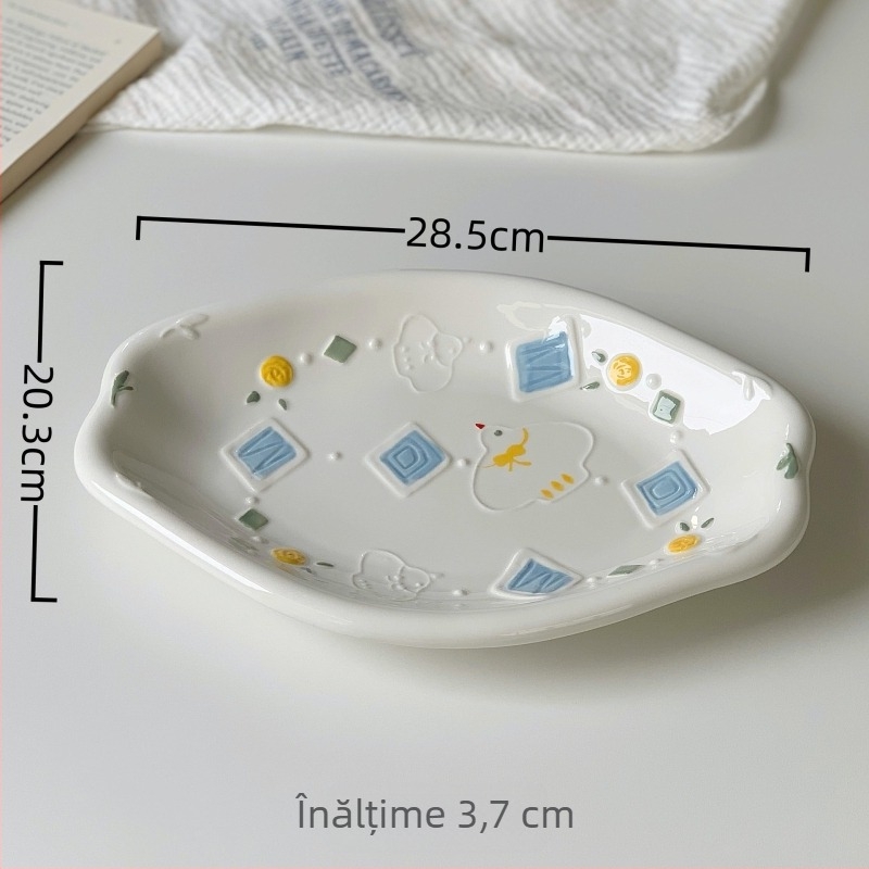Set de boluri pentru mic dejun din porțelan pentru copii, model drăguț cu desene animate, formă rotundă, compatibil cu cuptorul cu microunde