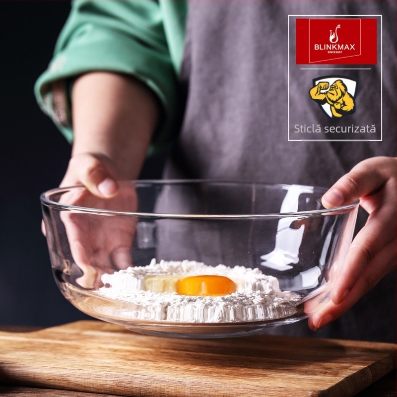 Lizun bol din sticlă temperată pentru fructe și salată, capacitate mare, vas rezistent la căldură pentru desert și supă, ideal pentru coacere acasă și mixare ouă