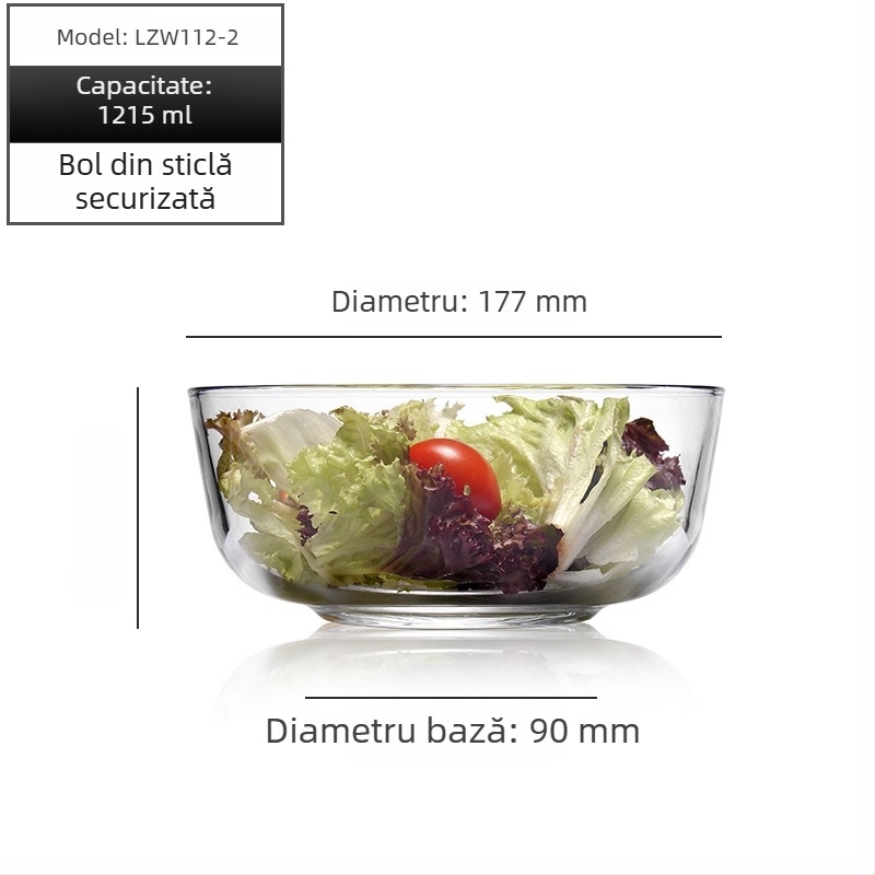Lizun bol din sticlă temperată pentru fructe și salată, capacitate mare, vas rezistent la căldură pentru desert și supă, ideal pentru coacere acasă și mixare ouă
