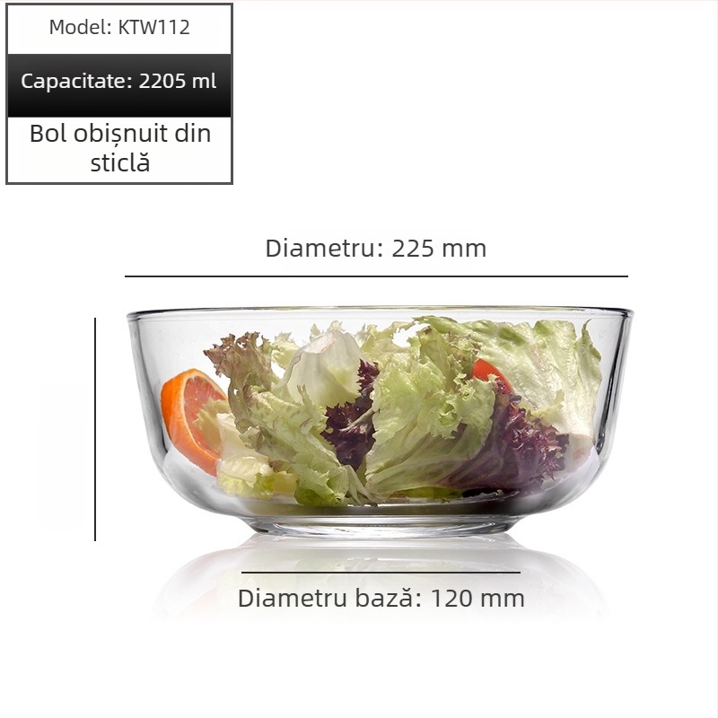 Lizun bol din sticlă temperată pentru fructe și salată, capacitate mare, vas rezistent la căldură pentru desert și supă, ideal pentru coacere acasă și mixare ouă
