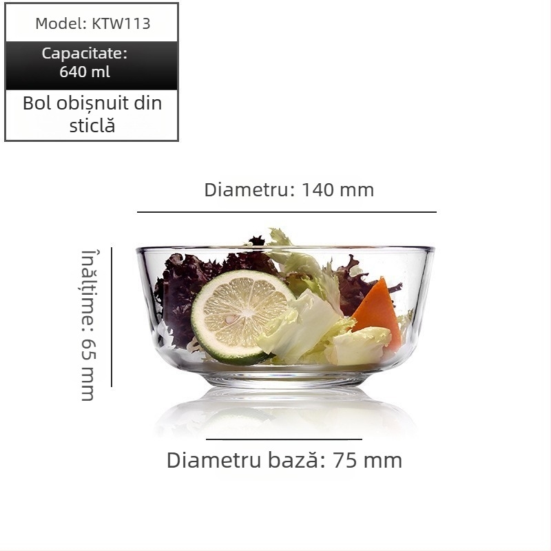 Lizun bol din sticlă temperată pentru fructe și salată, capacitate mare, vas rezistent la căldură pentru desert și supă, ideal pentru coacere acasă și mixare ouă