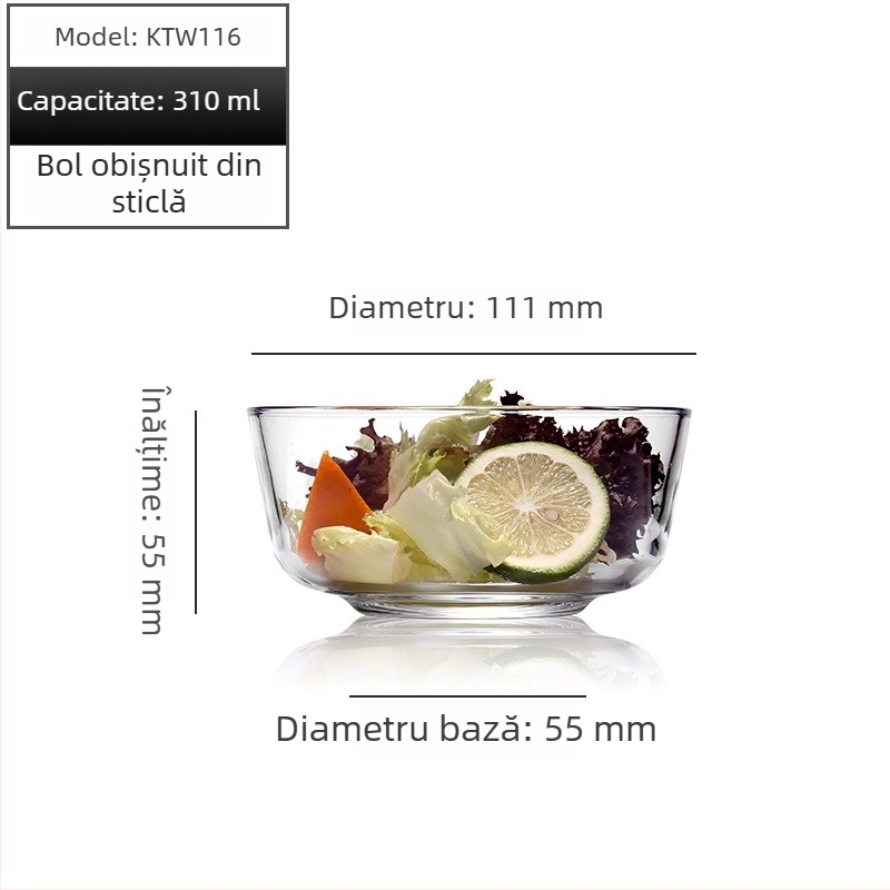 Lizun bol din sticlă temperată pentru fructe și salată, capacitate mare, vas rezistent la căldură pentru desert și supă, ideal pentru coacere acasă și mixare ouă