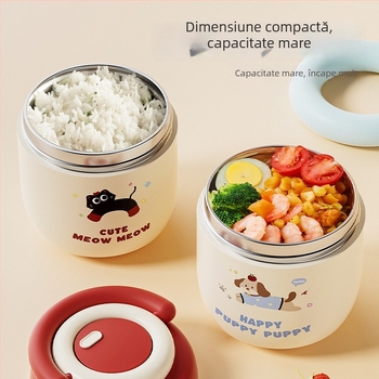 Recipient termic pentru prânz din oțel inoxidabil 304, design desen animat, compartimentare dublă, sigilat, etanș, 1,2 L