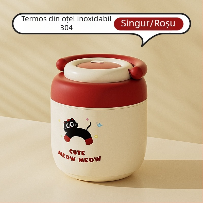 Recipient termic pentru prânz din oțel inoxidabil 304, design desen animat, compartimentare dublă, sigilat, etanș, 1,2 L