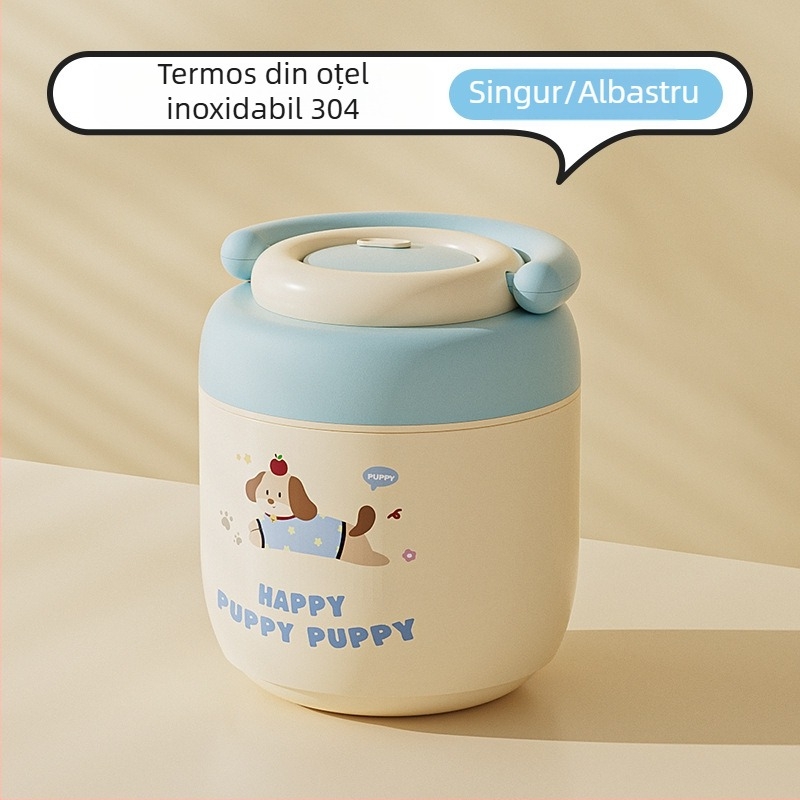 Recipient termic pentru prânz din oțel inoxidabil 304, design desen animat, compartimentare dublă, sigilat, etanș, 1,2 L