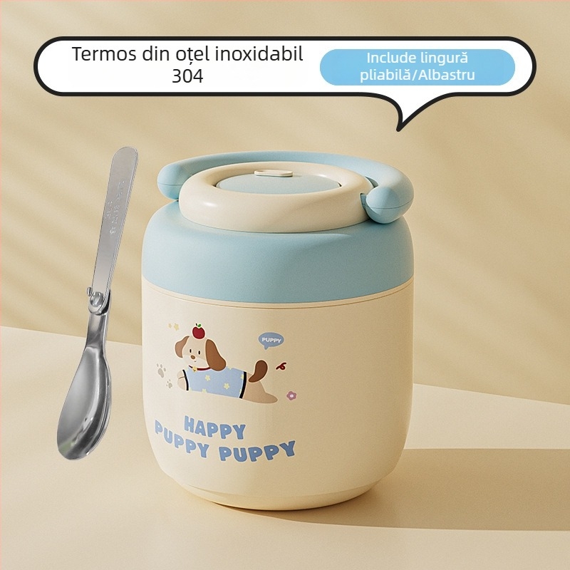 Recipient termic pentru prânz din oțel inoxidabil 304, design desen animat, compartimentare dublă, sigilat, etanș, 1,2 L