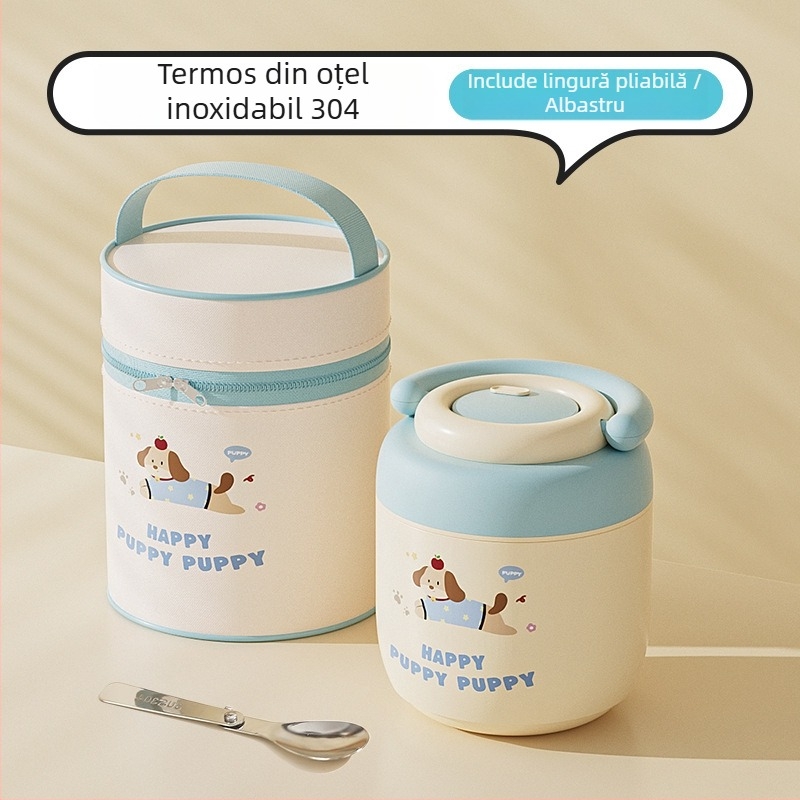 Recipient termic pentru prânz din oțel inoxidabil 304, design desen animat, compartimentare dublă, sigilat, etanș, 1,2 L