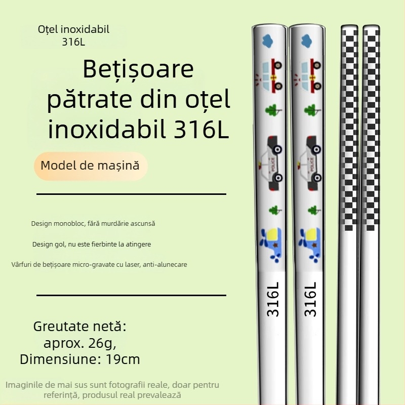 Bețișoare de mâncare pentru copii din oțel inoxidabil 316L, set părinte-copil, rezistente la mucegai, antiderapante, rezistente la temperaturi înalte, pentru casă și grădiniță
