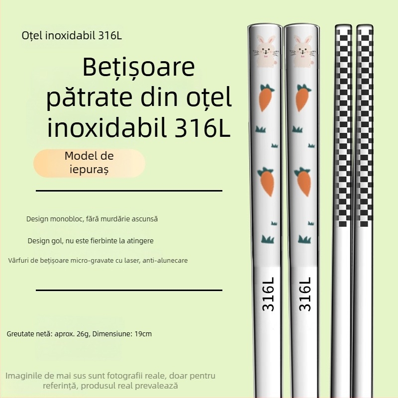 Bețișoare de mâncare pentru copii din oțel inoxidabil 316L, set părinte-copil, rezistente la mucegai, antiderapante, rezistente la temperaturi înalte, pentru casă și grădiniță