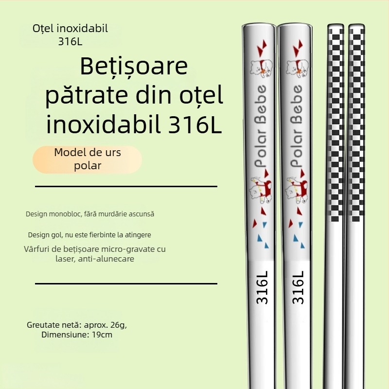 Bețișoare de mâncare pentru copii din oțel inoxidabil 316L, set părinte-copil, rezistente la mucegai, antiderapante, rezistente la temperaturi înalte, pentru casă și grădiniță