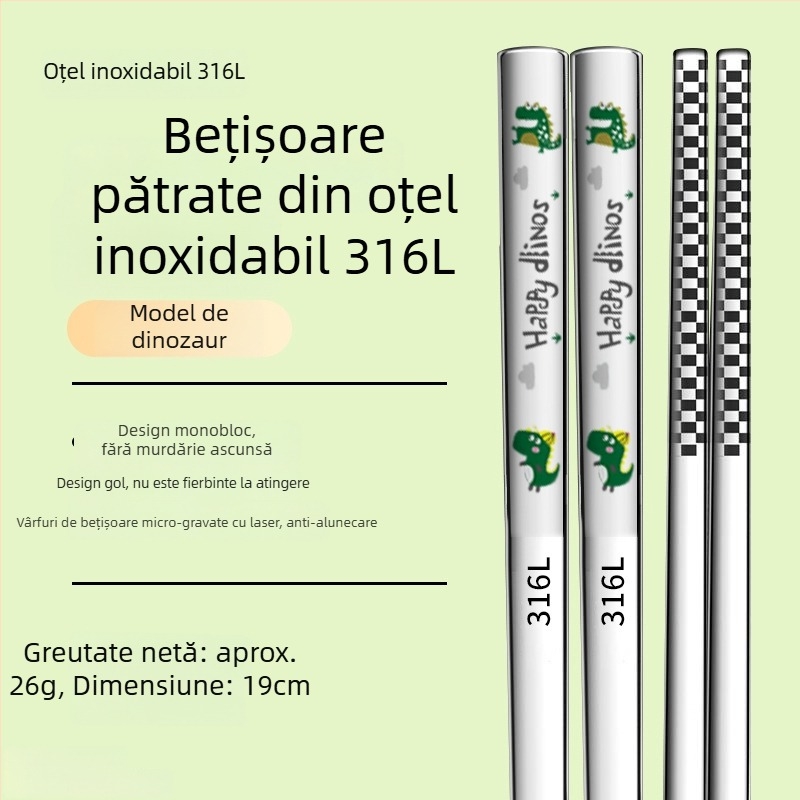 Bețișoare de mâncare pentru copii din oțel inoxidabil 316L, set părinte-copil, rezistente la mucegai, antiderapante, rezistente la temperaturi înalte, pentru casă și grădiniță