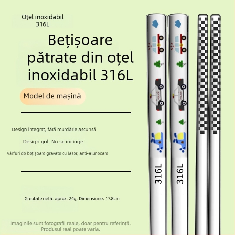 Bețișoare de mâncare pentru copii din oțel inoxidabil 316L, set părinte-copil, rezistente la mucegai, antiderapante, rezistente la temperaturi înalte, pentru casă și grădiniță