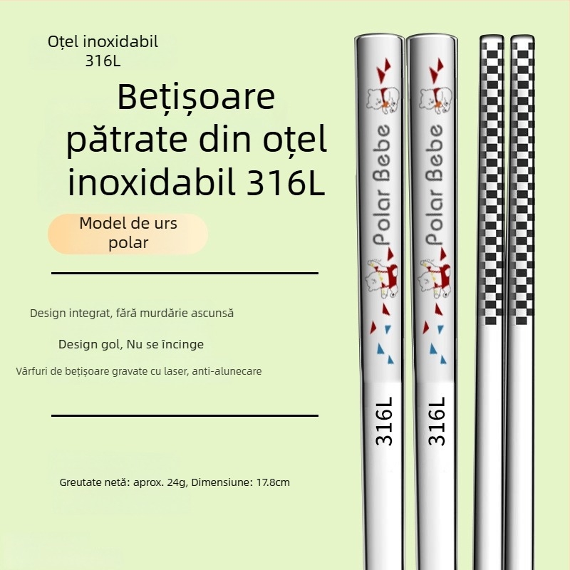 Bețișoare de mâncare pentru copii din oțel inoxidabil 316L, set părinte-copil, rezistente la mucegai, antiderapante, rezistente la temperaturi înalte, pentru casă și grădiniță
