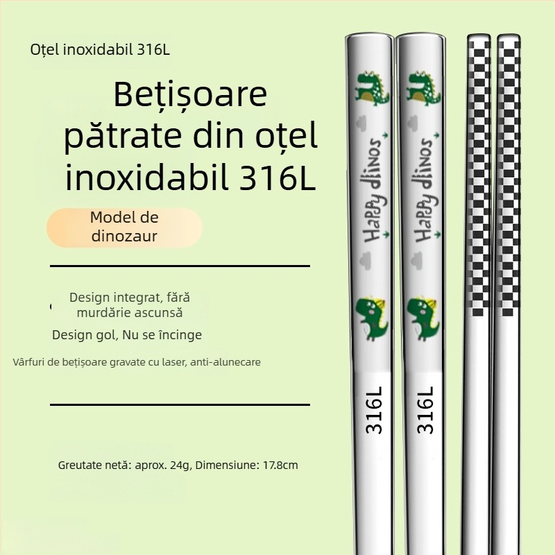 Bețișoare de mâncare pentru copii din oțel inoxidabil 316L, set părinte-copil, rezistente la mucegai, antiderapante, rezistente la temperaturi înalte, pentru casă și grădiniță