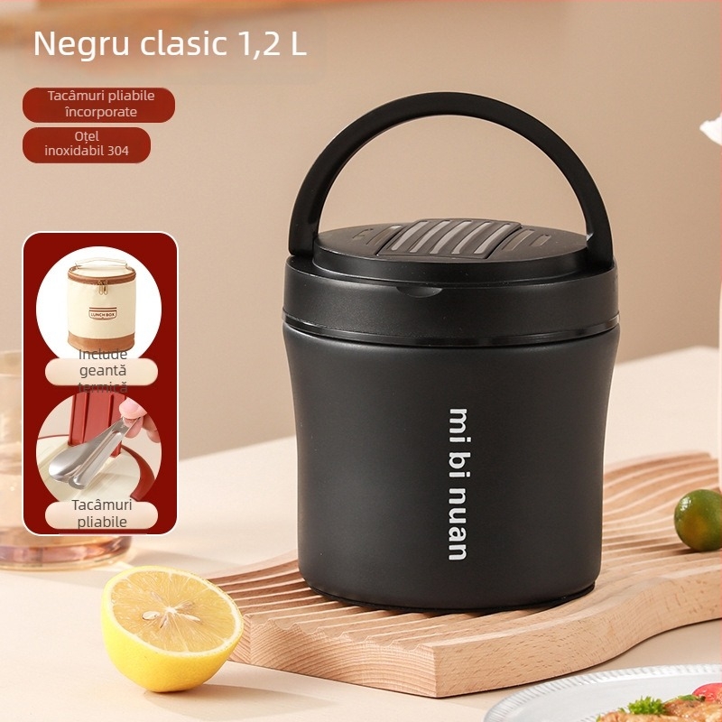 Cutie pentru prânz cu două straturi, izolație termică, 1,2 L, pentru studenți și angajați de birou