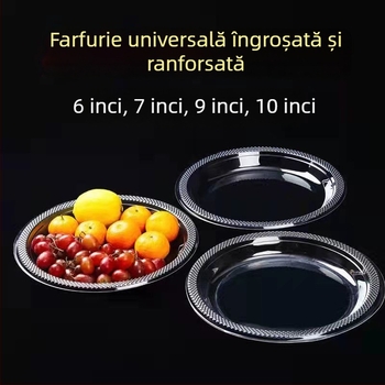 Farfurii de plastic de unică folosință, transparente, îngroșate, de mari dimensiuni, pentru uz casnic, picnic, bufet, fructe și deserturi