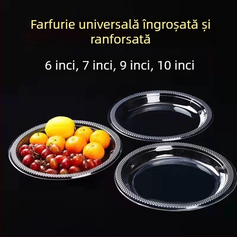 Farfurii de plastic de unică folosință, transparente, îngroșate, de mari dimensiuni, pentru uz casnic, picnic, bufet, fructe și deserturi