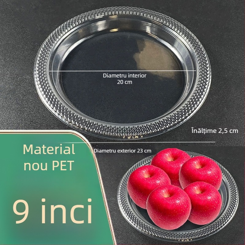 Farfurii de plastic de unică folosință, transparente, îngroșate, de mari dimensiuni, pentru uz casnic, picnic, bufet, fructe și deserturi