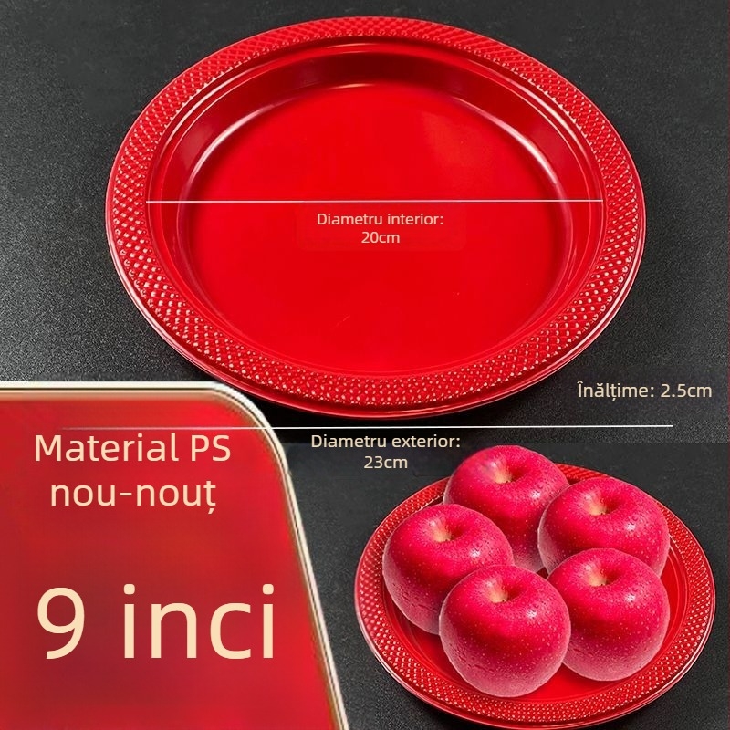 Farfurii de plastic de unică folosință, transparente, îngroșate, de mari dimensiuni, pentru uz casnic, picnic, bufet, fructe și deserturi