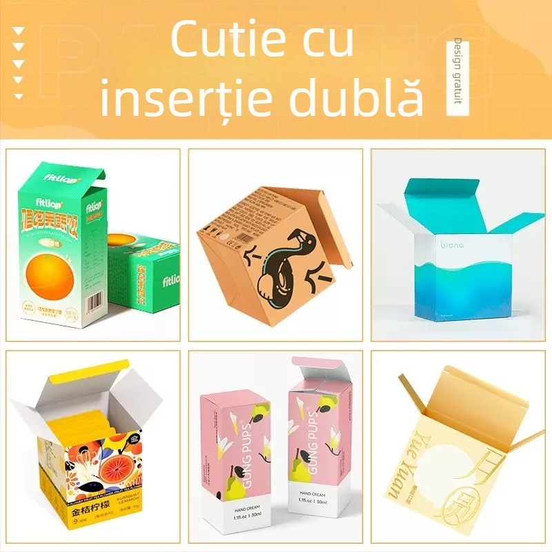 Cutie personalizată de ambalare pentru cosmetice cu finisaj argintiu pe carton, cutie color, cutie albă din carton, cutie cu insert dublu, cutie ondulată tip avion, sacoșă de hârtie, imprimare logo