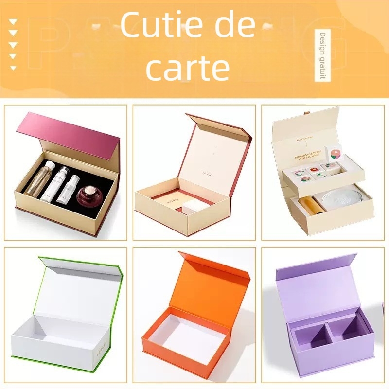 Cutie personalizată de ambalare pentru cosmetice cu finisaj argintiu pe carton, cutie color, cutie albă din carton, cutie cu insert dublu, cutie ondulată tip avion, sacoșă de hârtie, imprimare logo