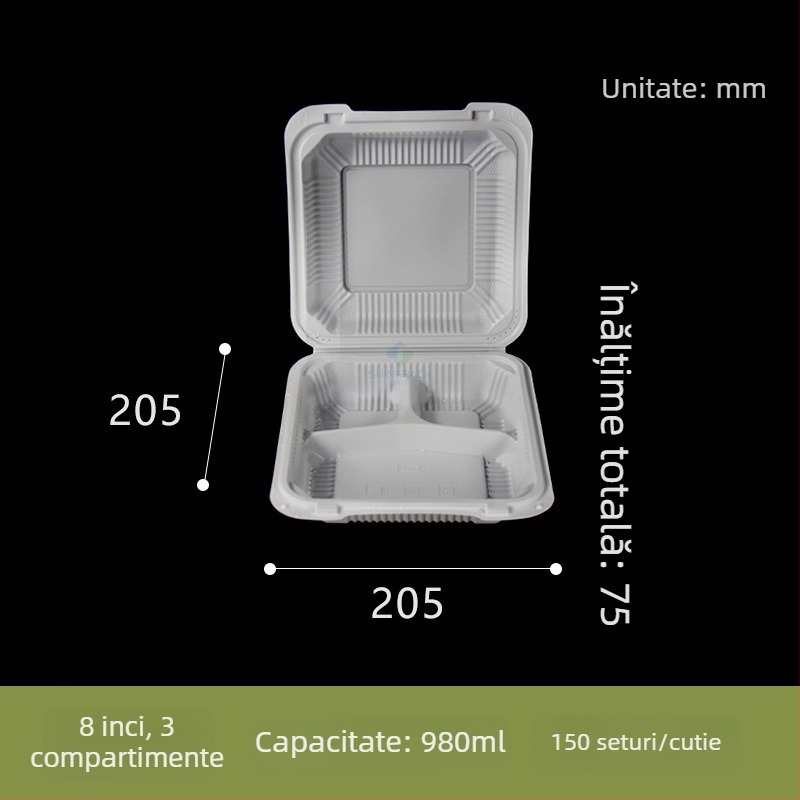 Cutie de prânz de unică folosință cu compartimente, cutie din plastic pentru fast-food, cutie pentru hamburger, cutie de prânz cu mai multe compartimente pentru uz comercial