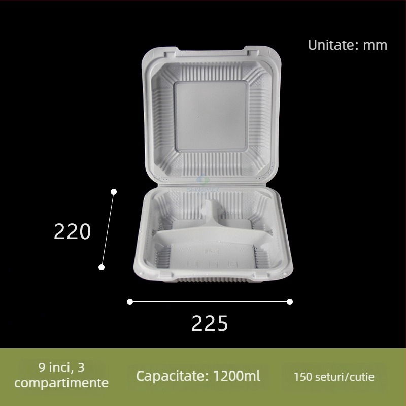 Cutie de prânz de unică folosință cu compartimente, cutie din plastic pentru fast-food, cutie pentru hamburger, cutie de prânz cu mai multe compartimente pentru uz comercial