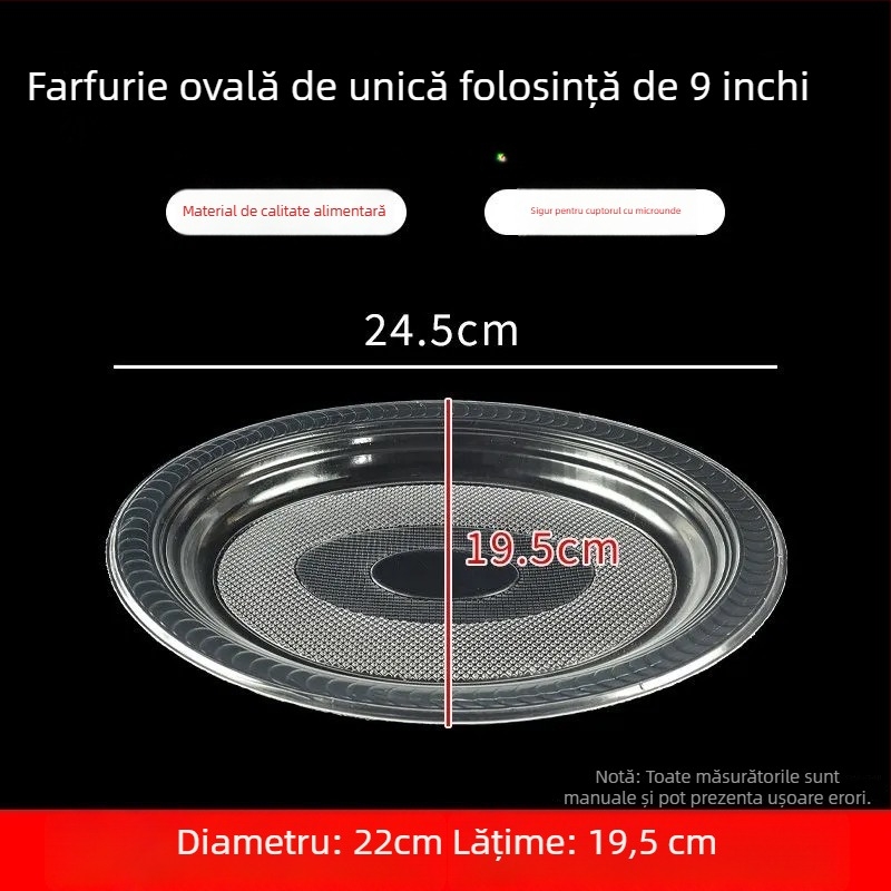 Farfurie de unică folosință, întărită, rezistentă la temperaturi înalte, din plastic, ovală mare pentru restaurante și picnicuri