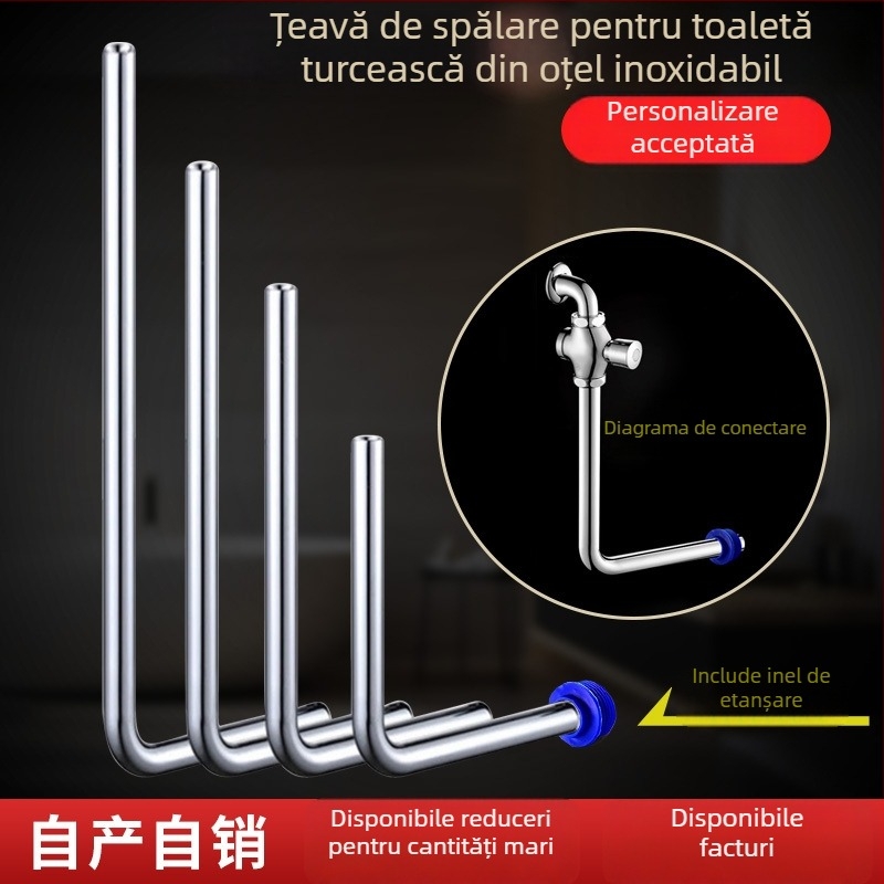 Țeavă de spălare pentru toaletă de tip squat, 32 mm, oțel inoxidabil 304, conductă de conectare în formă de L, furtun de spălare extins cu robinet pedalat