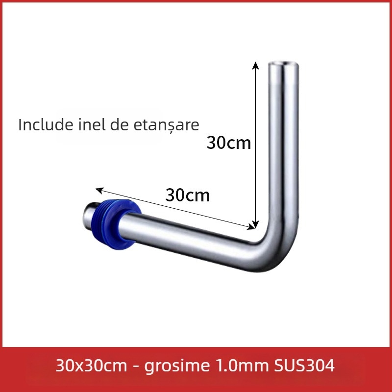 Țeavă de spălare pentru toaletă de tip squat, 32 mm, oțel inoxidabil 304, conductă de conectare în formă de L, furtun de spălare extins cu robinet pedalat