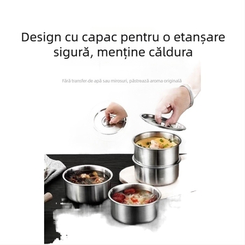 Bol din oțel inoxidabil 304, cu capac, pentru hrana bebelușilor, bol pentru budincă de ou gătită la aburi și tocană