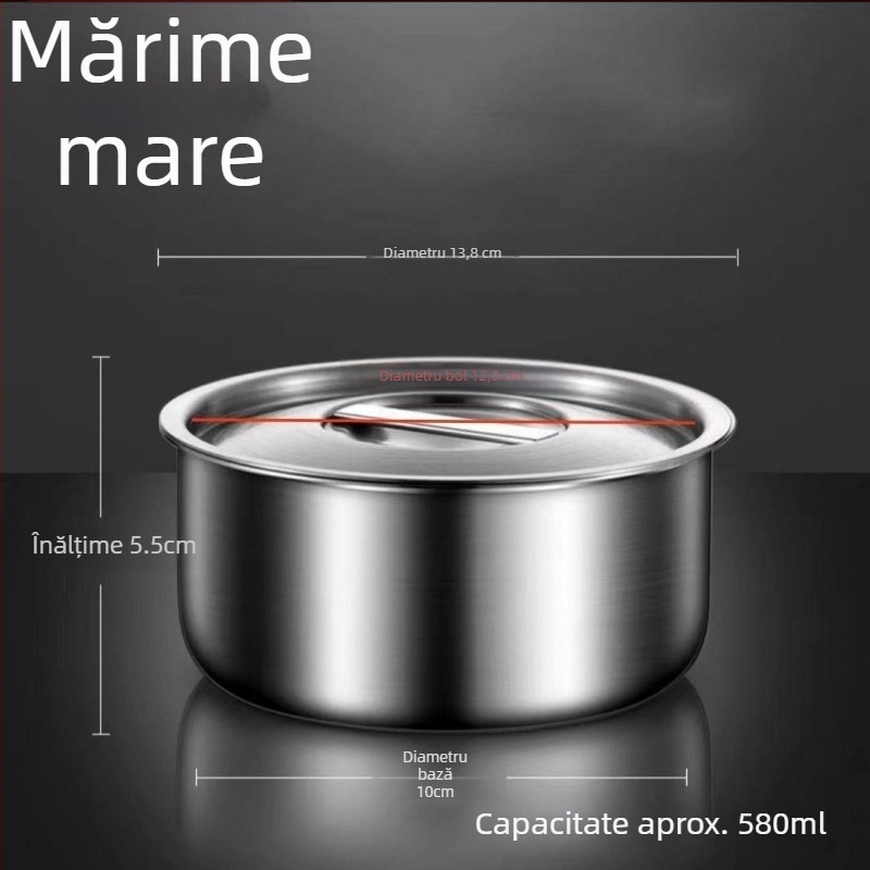 Bol din oțel inoxidabil 304, cu capac, pentru hrana bebelușilor, bol pentru budincă de ou gătită la aburi și tocană