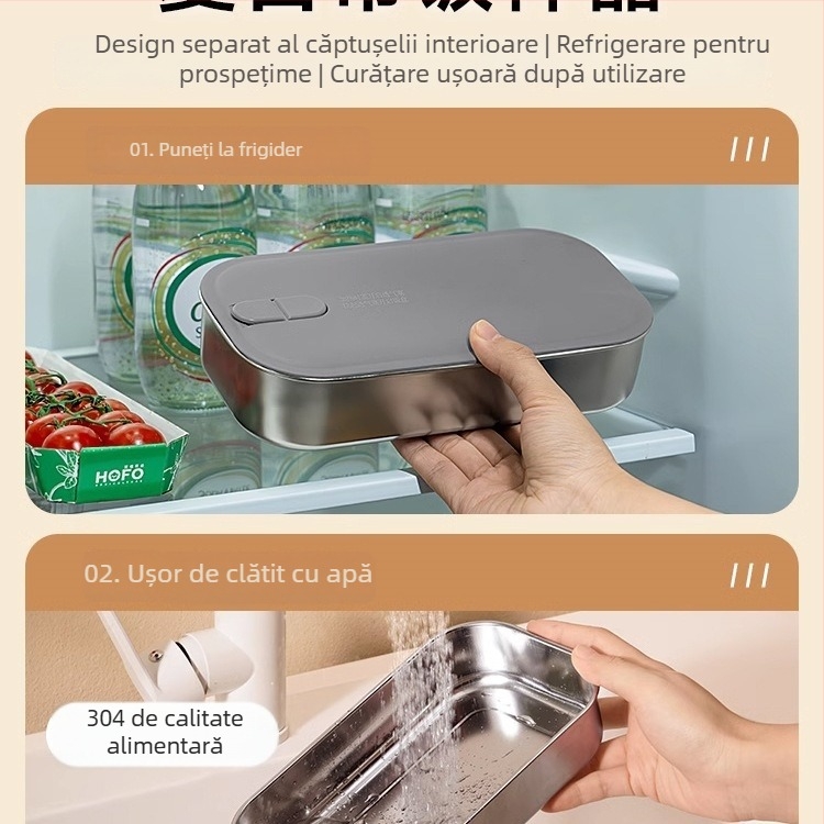 Cutie izolată pentru prânz pentru birou, gătire la aburi, porție unică, oțel inoxidabil 304