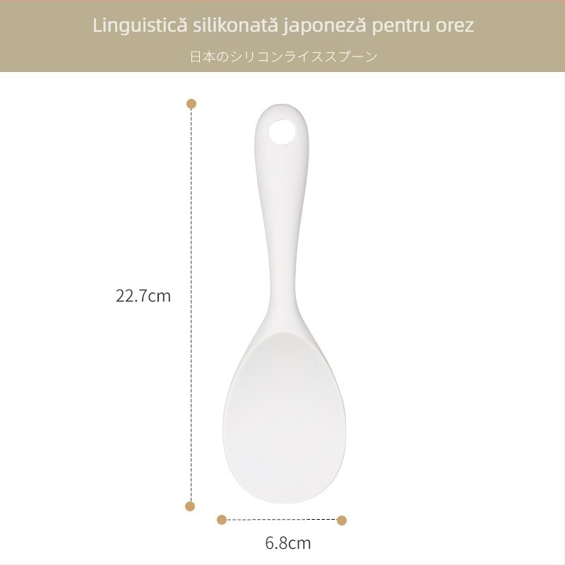 Set de ustensile din siliconă pentru bucătărie cu mâner din fag: spatulă, lingură de supă, strecurător și spatulă de prăjit pentru vase antiaderente