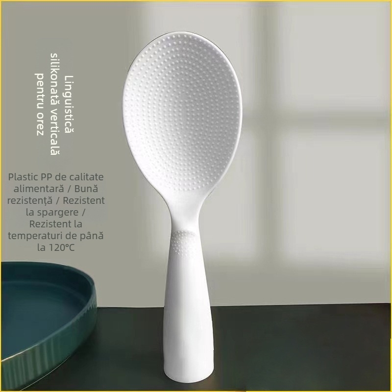 Set de ustensile din siliconă pentru bucătărie cu mâner din fag: spatulă, lingură de supă, strecurător și spatulă de prăjit pentru vase antiaderente