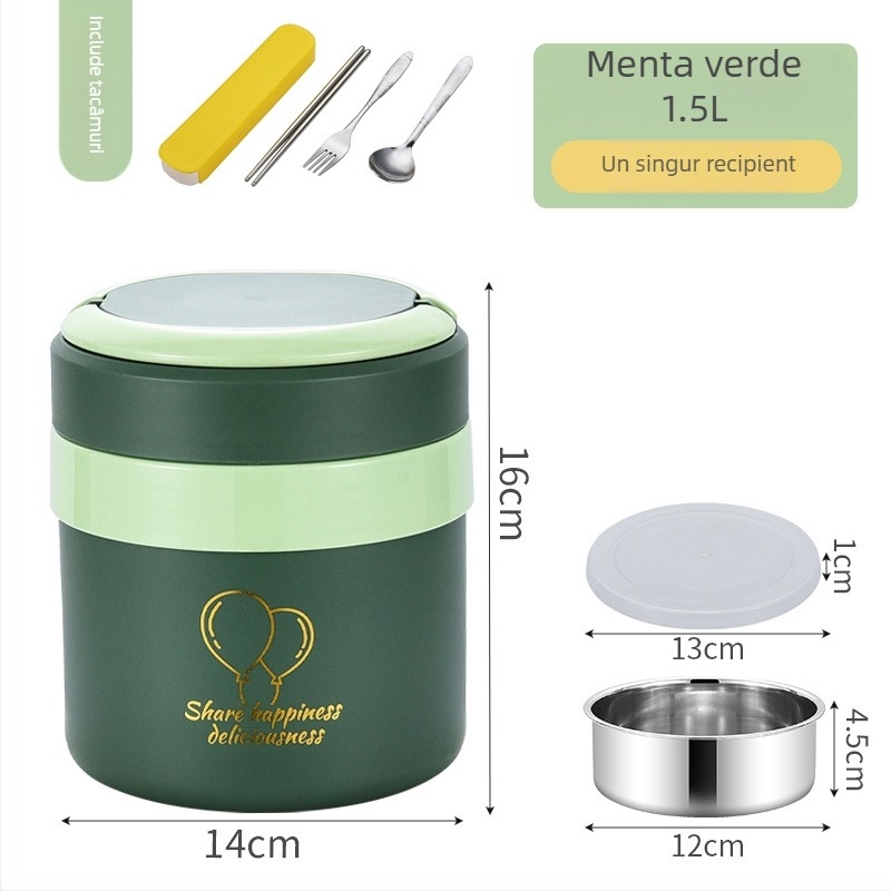Cutie termică pentru prânz din oțel inoxidabil, capacitate mare, design cu mai multe niveluri, pentru angajați și studenți