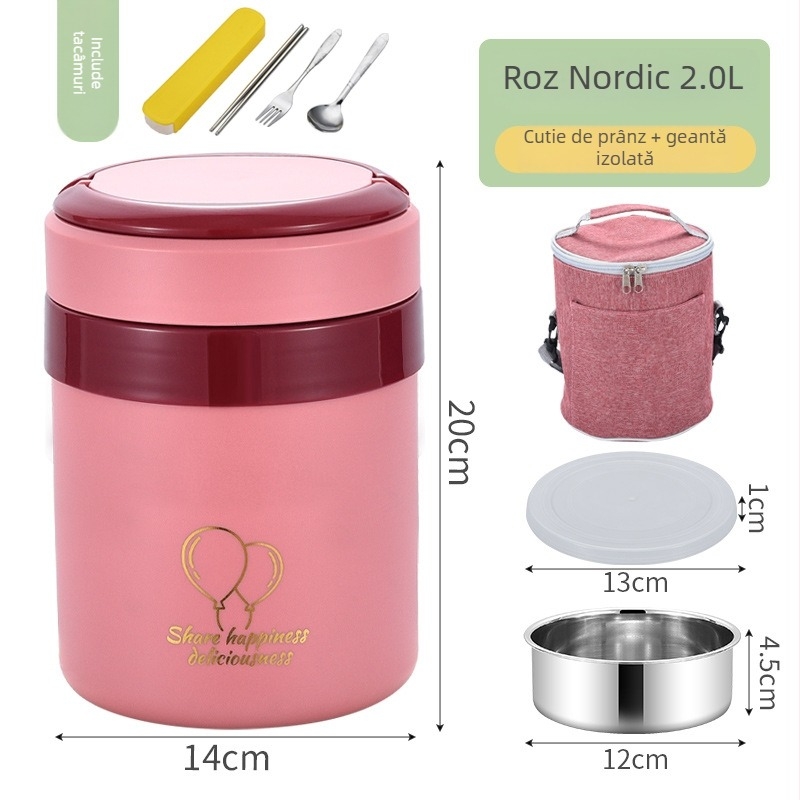 Cutie termică pentru prânz din oțel inoxidabil, capacitate mare, design cu mai multe niveluri, pentru angajați și studenți