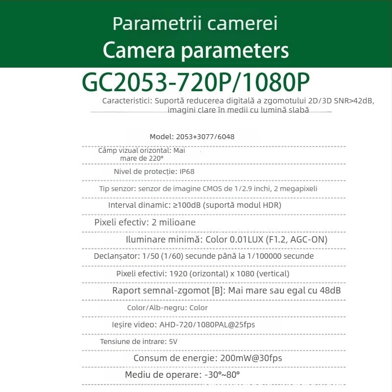 Cameră panoramică 360° pentru mașină, cu vedere de noapte, 1080P AHD, gamă dinamică lată